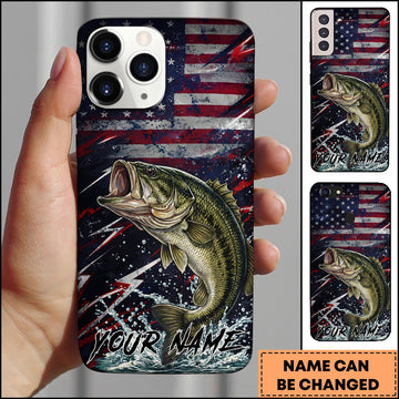 Joycorners Fishing USA Flag Splash Patriotic Art Personalized Name Phone Case (10 Fish Species)