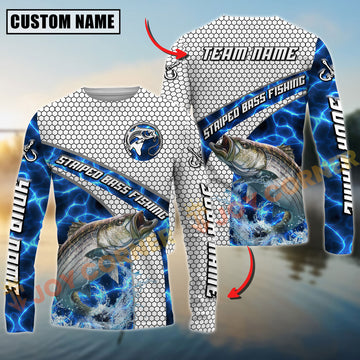 Joycorners Striped_Bass Fishing Honeycomb Electric Water Splash Personalized Name, Team Name Long Sleeve Shirt