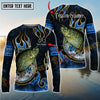 Joycorners Freshwater Fish Fishing Flame Dark Blue Luxury Pattern Personalized Name, Team Name Long Sleeve Shirt (6 Breeds)