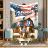 Joycorners Personalized Farm Name Blanket with American Flag & Cow