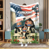 Joycorners Personalized Farm Name Blanket with American Flag & Cow
