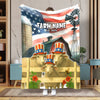 Joycorners Personalized Farm Name Blanket with American Flag & Cow