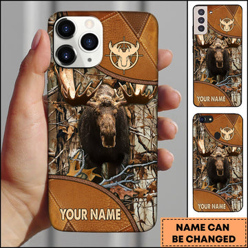 Joycorners Hunting Phonecase Moose Leather Camo Forest Wildlife Design Personalized Name 3D Phone Case