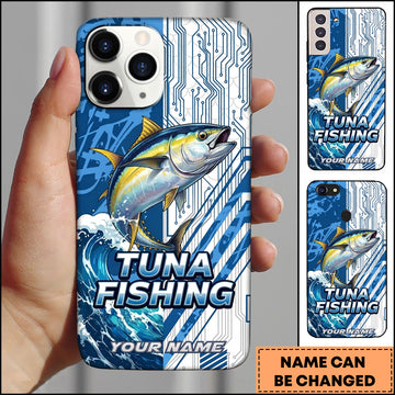 Joycorners Tuna Fishing Phone Case  Circuit Board Tech Blue Sport Design Personalized Name Phone Case