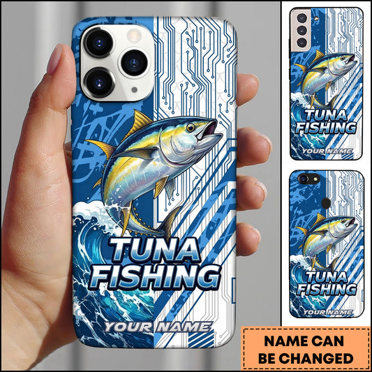 Joycorners Tuna Fishing Phone Case  Circuit Board Tech Blue Sport Design Personalized Name Phone Case