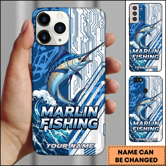 Joycorners Marlin Fishing Phone Case  Circuit Board Tech Blue Sport Design Personalized Name Phone Case