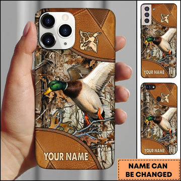 Joycorners Hunting Phonecase Flying Duck Leather Camo Forest Hunting Design Personalized Name 3D Phone Case