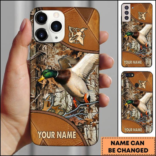Joycorners Hunting Phonecase Flying Duck Leather Camo Forest Hunting Design Personalized Name 3D Phone Case