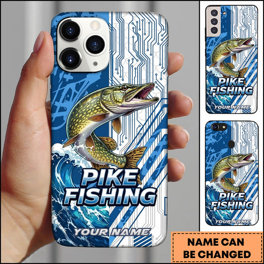 Joycorners Pike Fishing Phone Case  Circuit Board Tech Blue Sport Design Personalized Name Phone Case