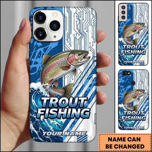 Joycorners Trout Fishing Phone Case  Circuit Board Tech Blue Sport Design Personalized Name Phone Case