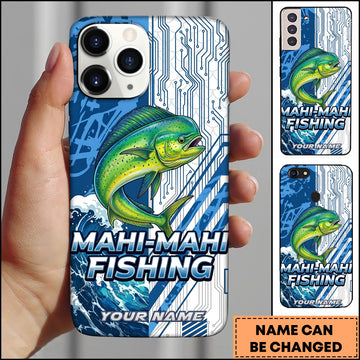 Joycorners Mahi-mahi Fishing Phone Case  Circuit Board Tech Blue Sport Design Personalized Name Phone Case