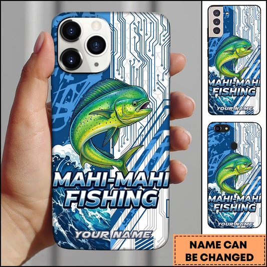 Joycorners Mahi-mahi Fishing Phone Case  Circuit Board Tech Blue Sport Design Personalized Name Phone Case