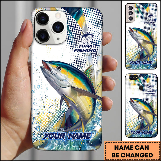 Joycorners Tuna Fishing Phone Case Jumping Blue Fish Water Splash Sport Fishing Art Personalized Name 3D Phone Case