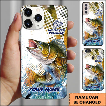 Joycorners Walleye Fishing Phone Case Jumping Blue Fish Water Splash Sport Fishing Art Personalized Name 3D Phone Case