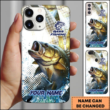Joycorners Bass Fishing Phone Case Jumping Blue Fish Water Splash Sport Fishing Art Personalized Name 3D Phone Case