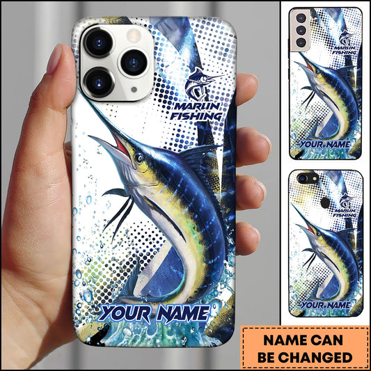 Joycorners Marlin Fishing Phone Case Jumping Blue Fish Water Splash Sport Fishing Art Personalized Name 3D Phone Case