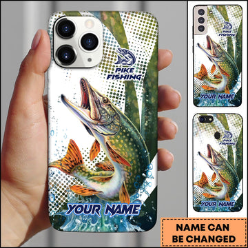 Joycorners Pike Fishing Phone Case Jumping Blue Fish Water Splash Sport Fishing Art Personalized Name 3D Phone Case