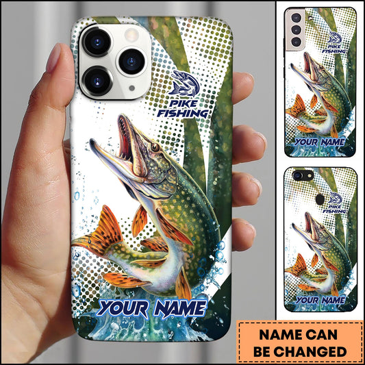Joycorners Pike Fishing Phone Case Jumping Blue Fish Water Splash Sport Fishing Art Personalized Name 3D Phone Case