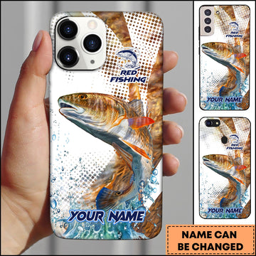 Joycorners Red Fish Fishing Phone Case Jumping Blue Fish Water Splash Sport Fishing Art Personalized Name 3D Phone Case
