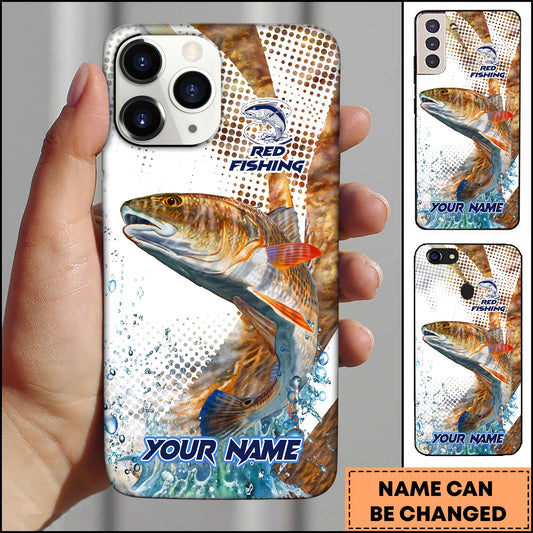 Joycorners Red Fish Fishing Phone Case Jumping Blue Fish Water Splash Sport Fishing Art Personalized Name 3D Phone Case