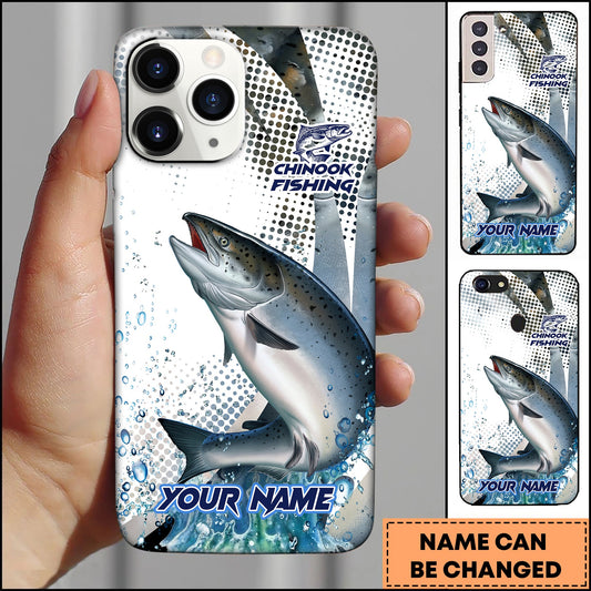 Joycorners Salmon Fishing Phone Case Jumping Blue Fish Water Splash Sport Fishing Art Personalized Name 3D Phone Case
