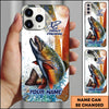 Joycorners Fishing Phone Case Jumping Blue Fish Water Splash Sport Fishing Art Personalized Name 3D Phone Case (10 Fish Species)