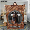 Joycorners Horse Portrait with Horseshoe Frame Western Tooled Leather Pattern Personalized Name 3D Blanket (8 Breeds)