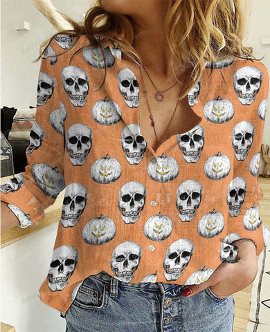Joycorners Skull Pumpkin Halloween Casual Shirt