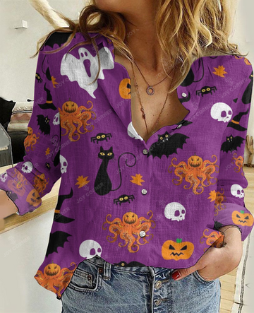 Joycorners Octopus Halloween Purple Casual Shirt