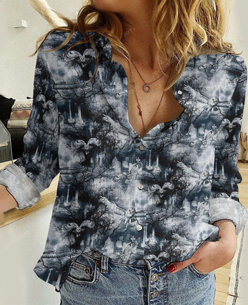 Joycorners Owl Halloween Gray Casual Shirt