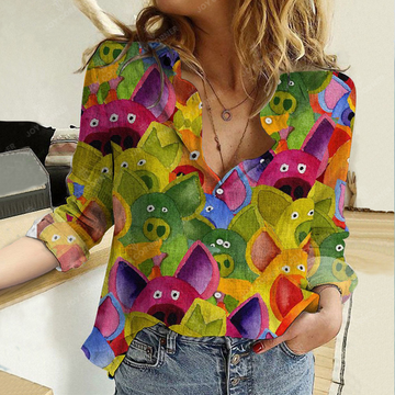 Joycorners Cotton And Linen Farm Animal Color Pig All Over Printed 3D Casual Shirt