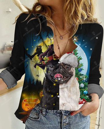 Joycorners Pug Halloween And Christmas Casual Shirt