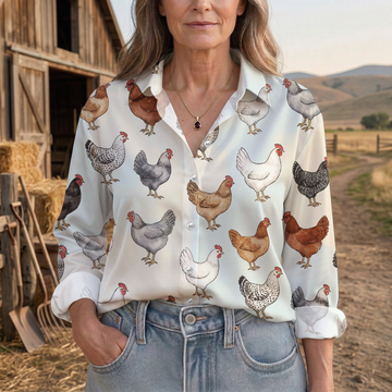 Joycorners Colorful Farm Chicken Hen Pattern Casual Shirt