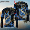 Joycorners Saltwater Fish Fishing Flame Dark Blue Luxury Pattern Personalized Name, Team Name Long Sleeve Shirt (6 Breeds)