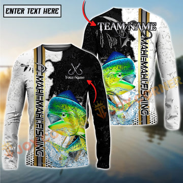 Joycorners Mahi-mahi Fishing Split Grunge Splash Design Personalized Name, Team Name Long Sleeve Shirt
