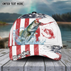 Joycorners Fishing Red Blue Seawwave American Flag Pattern Sport Pattern Personalized Name 3D Cap (11 Breeds)