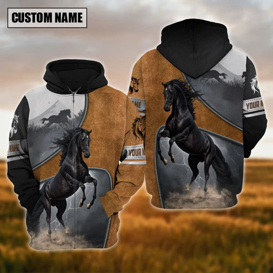 Joycorners Custom Name Black Horse Lovers 3D Hoodie