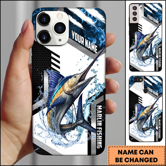 Joycorners Marlin Fishing Phone Case  Splash Water Honeycomb Black White Sport Design Personalized Name Phone Case