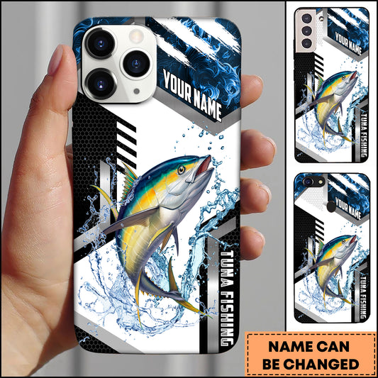 Joycorners Tuna Fishing Phone Case  Splash Water Honeycomb Black White Sport Design Personalized Name Phone Case