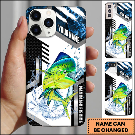 Joycorners Mahi-mahi Fishing Phone Case  Splash Water Honeycomb Black White Sport Design Personalized Name Phone Case