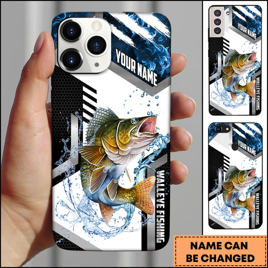 Joycorners Walleye Fishing Phone Case  Splash Water Honeycomb Black White Sport Design Personalized Name Phone Case