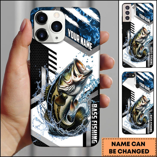 Joycorners Fishing Phone Case Splash Water Honeycomb Black White Sport Design Personalized Name Phone Case (8 Fish Species)