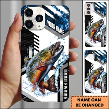 Joycorners Trout Fishing Phone Case  Splash Water Honeycomb Black White Sport Design Personalized Name Phone Case