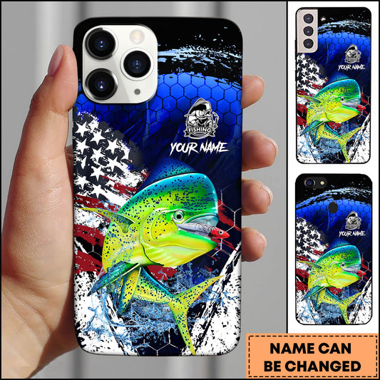 Joycorners Mahi-mahi USA Flag Honeycomb Blue Red Splash Art Personalized Name Phone Case