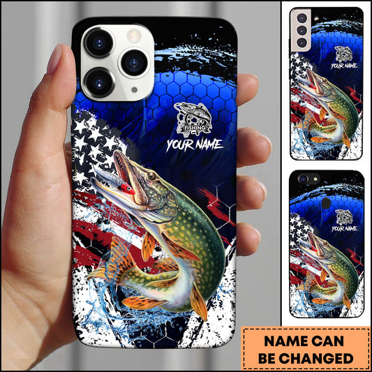 Joycorners Pike USA Flag Honeycomb Blue Red Splash Art Personalized Name Phone Case