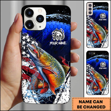 Joycorners Trout USA Flag Honeycomb Blue Red Splash Art Personalized Name Phone Case