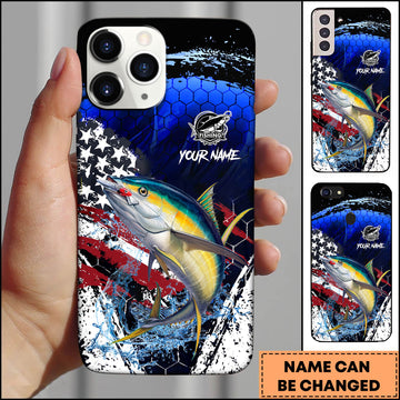 Joycorners Tuna USA Flag Honeycomb Blue Red Splash Art Personalized Name Phone Case
