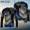 Joycorners Freshwater Fish Fishing Flame Dark Blue Luxury Pattern Personalized Name, Team Name Long Sleeve Shirt (6 Breeds)