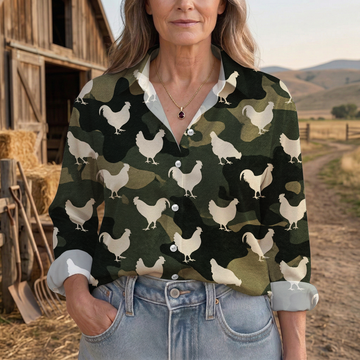 Joycorners Chicken Camouflage Country Farm Pattern Casual Shirt