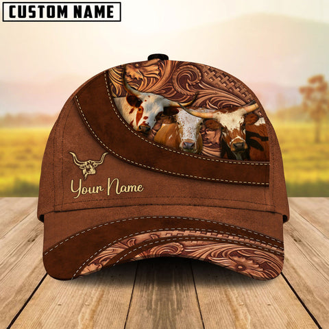 Joy Corners Texas Longhorn Farm Life Beauty Leather Pattern Customized 3D Cap